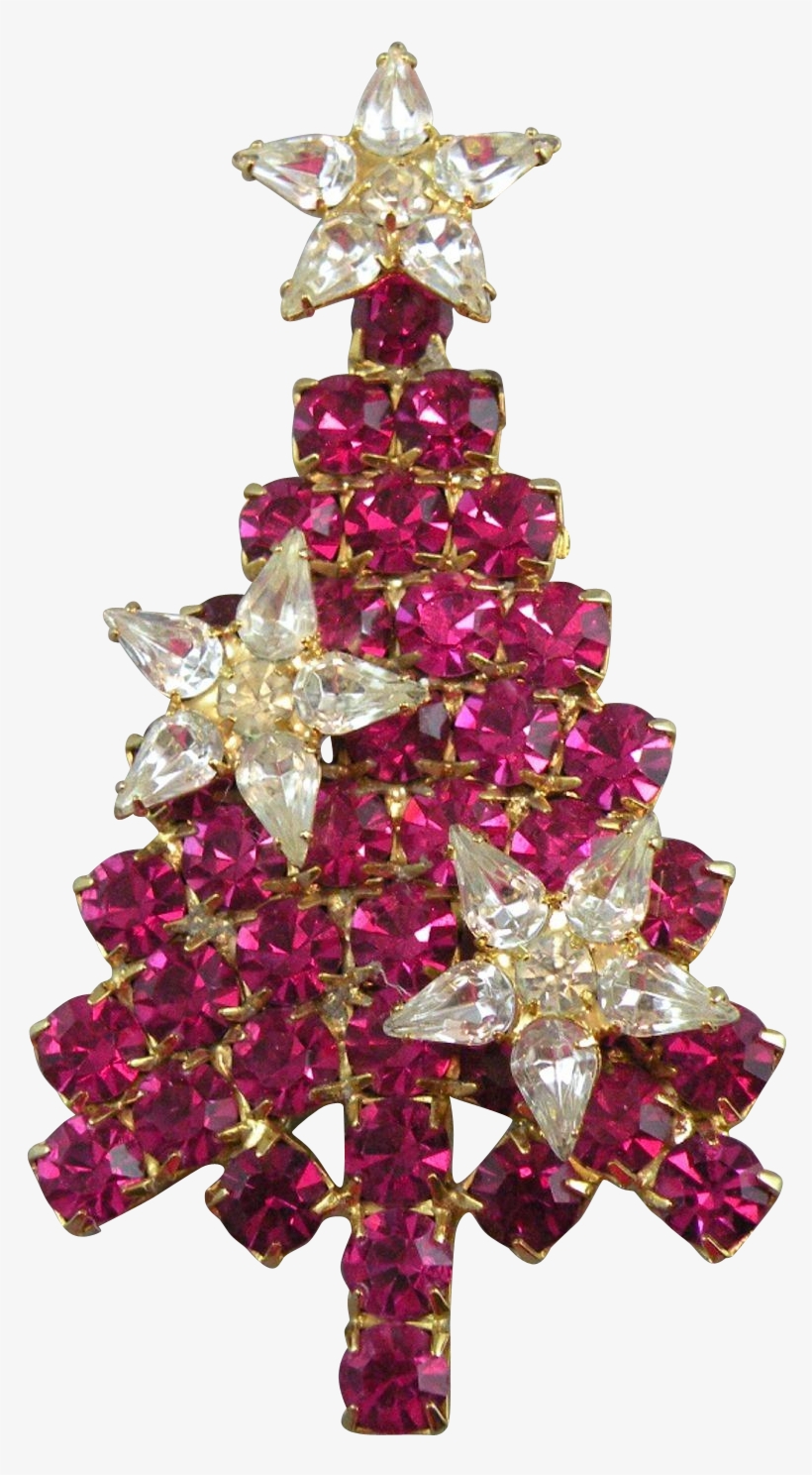 Christmas Tree Brooch With Red Rhinestones And Crystal - Christmas Ornament, transparent png #8457123