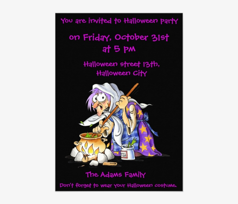 Black Halloween Party Invitations With Witch - Halloween, transparent png #8511702