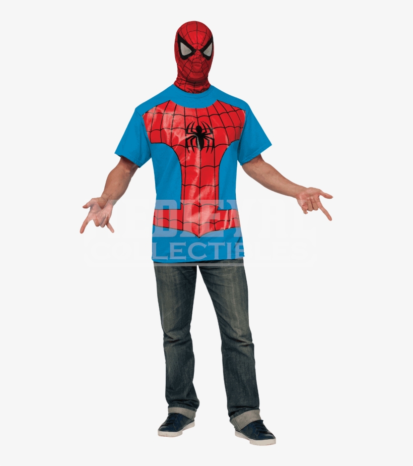 Adult Spider Man Costume Top And Mask - Spiderman Costume For Adult Male, transparent png #8641621