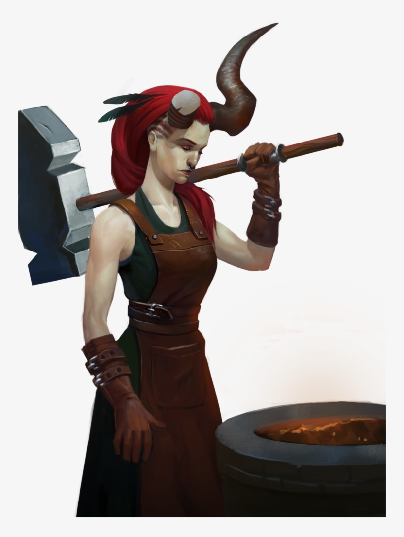 Tiefling Redhair Demon Blacksmith Hammer Horns D D Tiefling