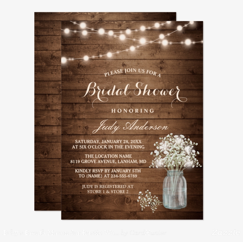 Baby's Breath Mason Jar Rustic Wood Bridal Shower Card - Rustic ...