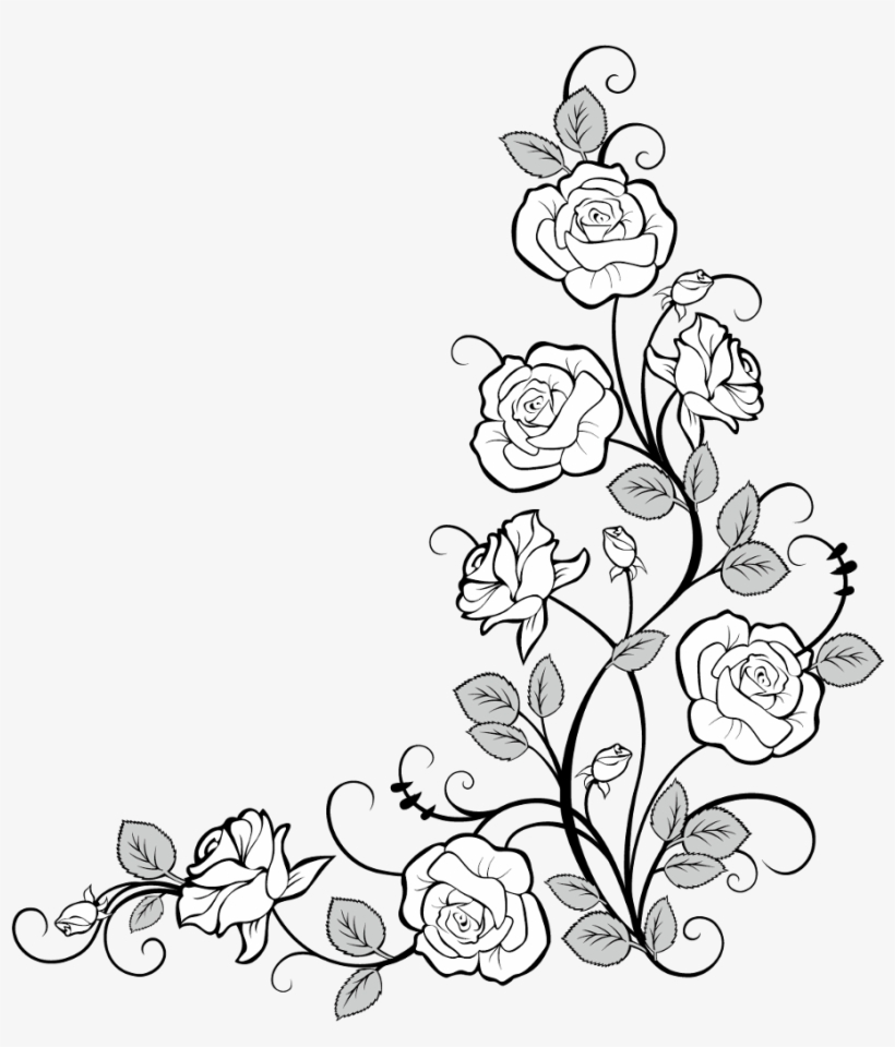 Doodle flowers branches border and ribbon sketch Vector Image