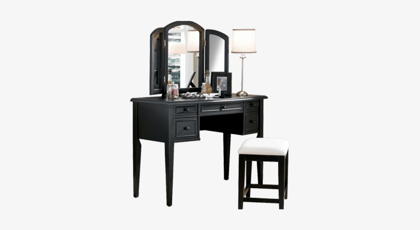 Black Dressing Table With Mirror And Front Stora - Black Vanities For Bedrooms, transparent png #9671024
