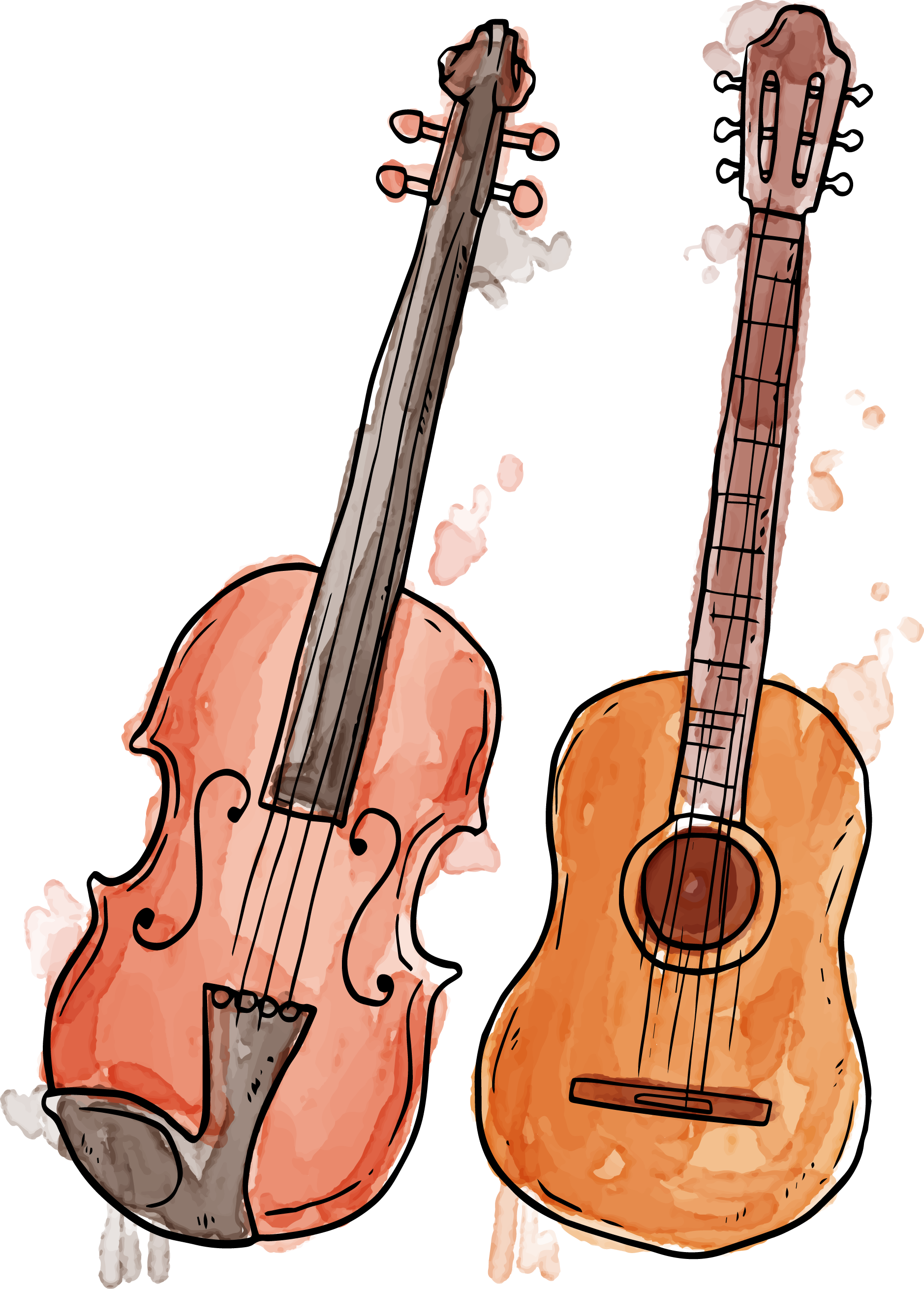 Musical Instrument Violin Watercolor Painting (1878x2619), Png Download