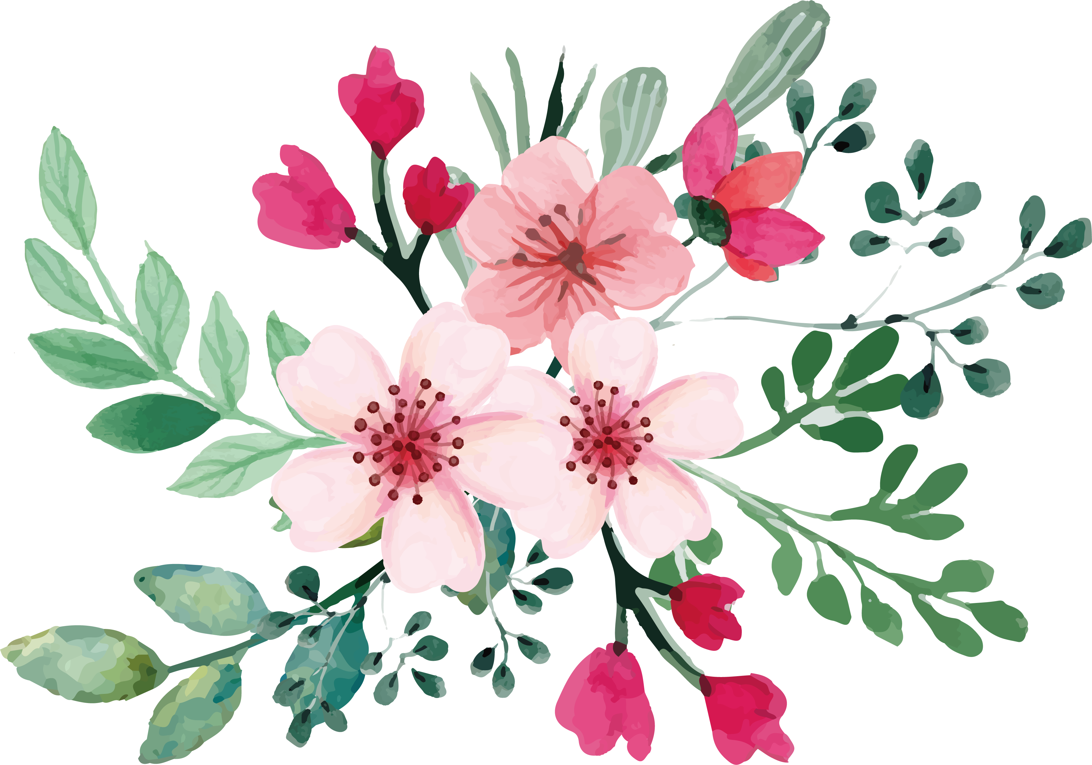Download Romantic Watercolor Cherry Blossom Bouquet - Watercolor ...