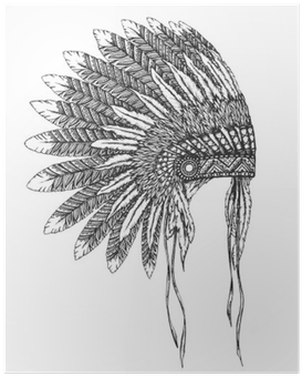 Native American Indian Headdress With Feathers In A - Drawing Of Indian ...