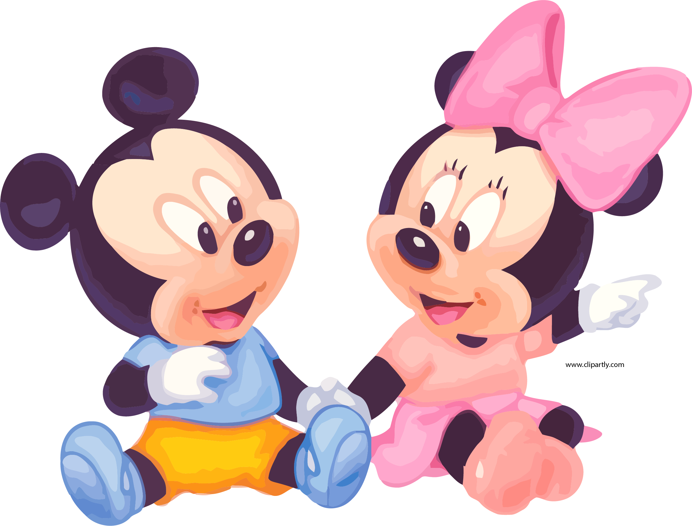 Baby Minnie And Mickey Sit Clipart Png - Mickey Et Minnie Bébé - Free ...