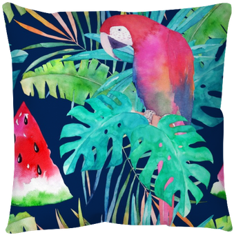 Download Summer Pattern With Watercolor Parrot Palm Leaves Arbuz Tapeta Akwarela Png Image With No Background Pngkey Com
