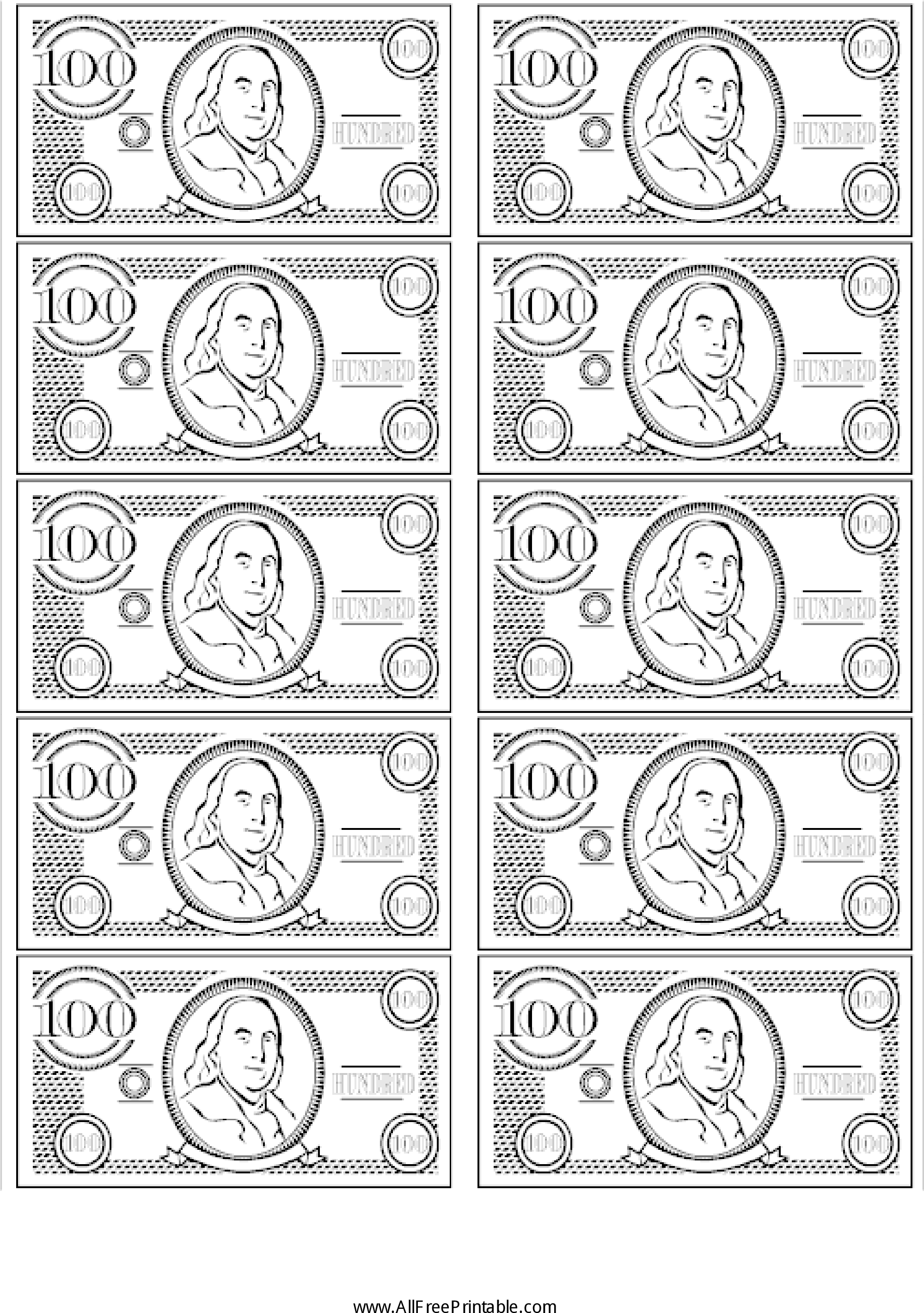 download 100 bill fake money main image printable play money black and white 1 png image with no background pngkey com