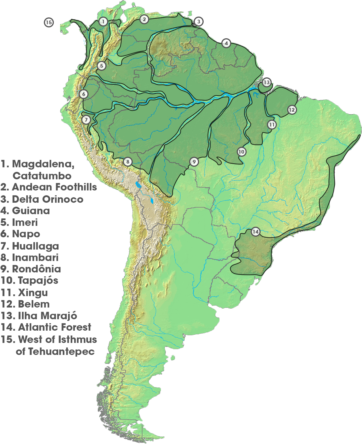 Areas Of Endemism - Drainage Basins Of South America - Free Transparent ...