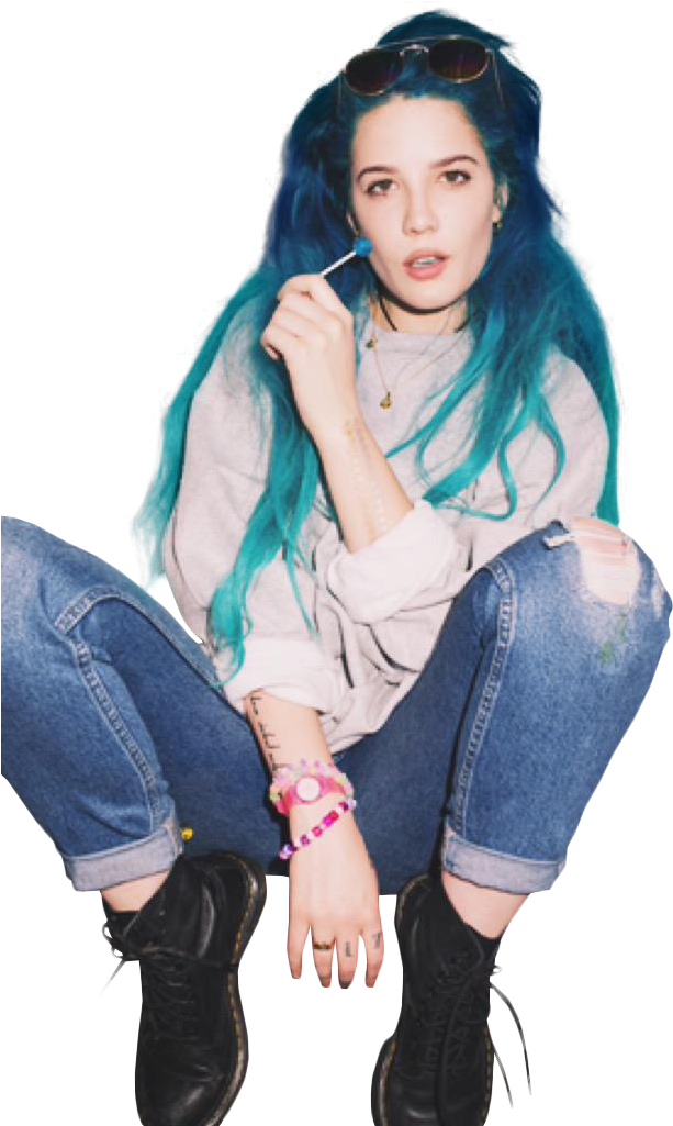 Download 41 Images About Halsey On We Heart It Halsey Long Blue Hair Png Image With No Background Pngkey Com