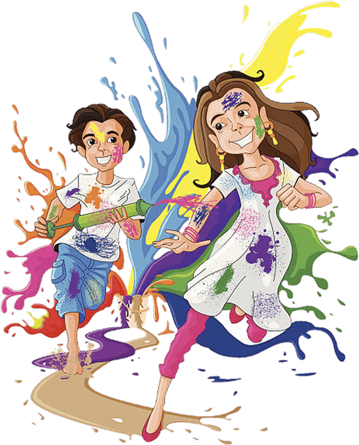 boys celebing holi clipart