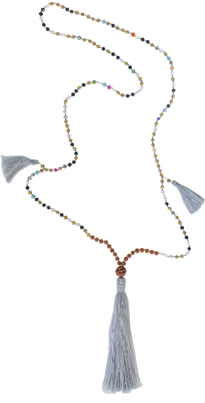 Mala With 3 Grey Tassels Glass Beads And Rudraksha (1000x1500), Png Download