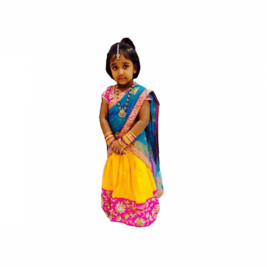 Download Yellow And Blue With Pink Blouse Kid Lehenga Voni - Half Saree For  Baby Girl PNG Image with No Background 