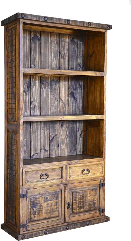 Rustic 2 Drawer 2 Door Bookcase (1000x1000), Png Download