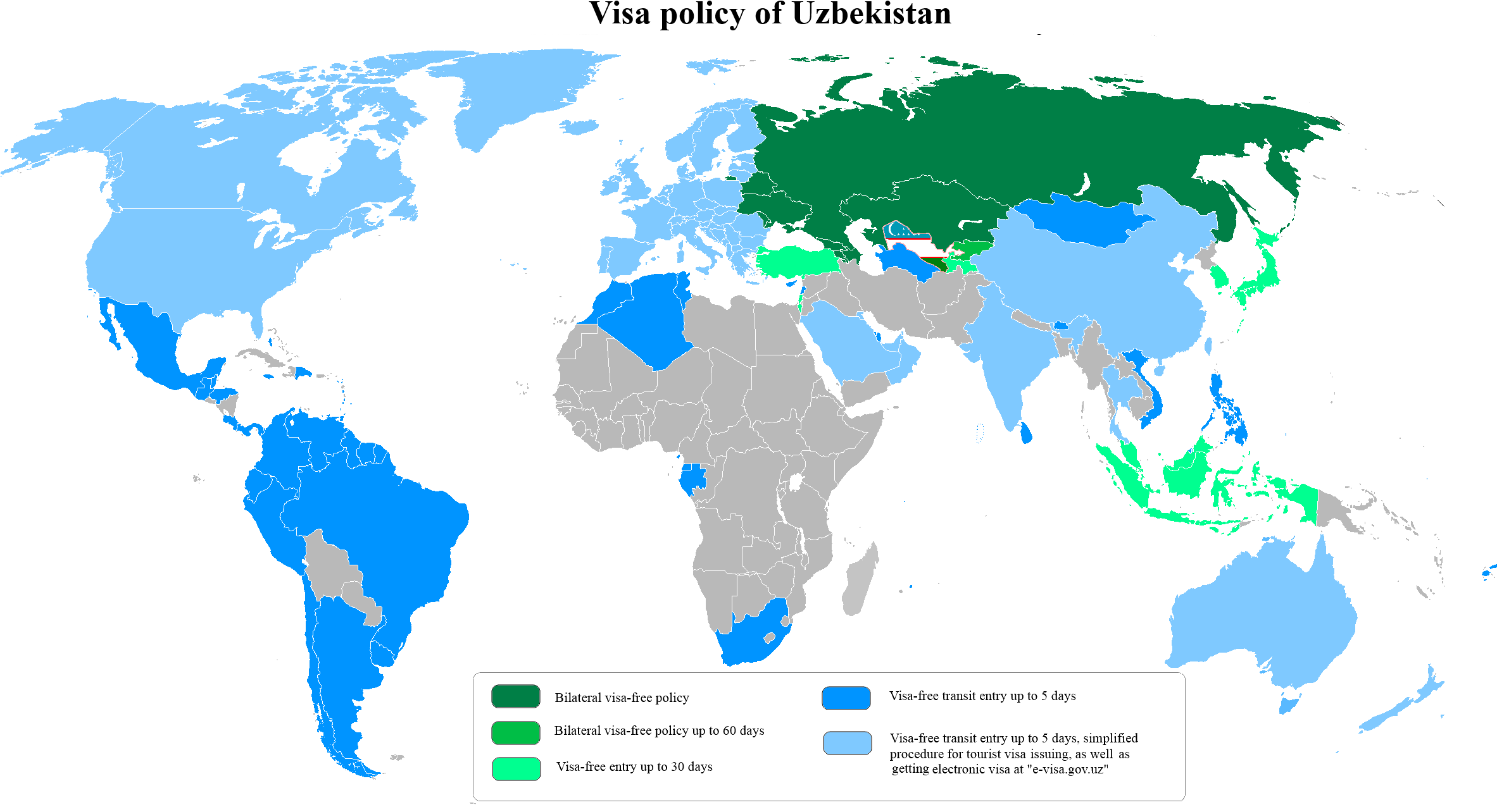 Download Visa Policy Of Uzbekistan With Transit Visit World Map PNG   289 2890751 Visa Policy Of Uzbekistan With Transit Visit World 