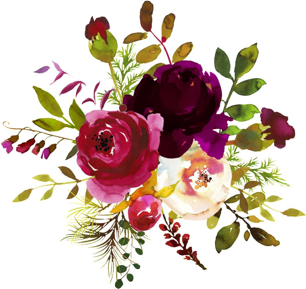 Download Download Ink Flower Decoration Vector - Burgundy Watercolor Flower Corner Borders PNG Image with ...