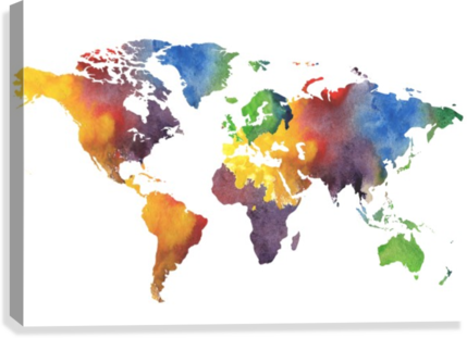 Download Colorful Map Of The World Watercolor Canvas Print - Pan ...