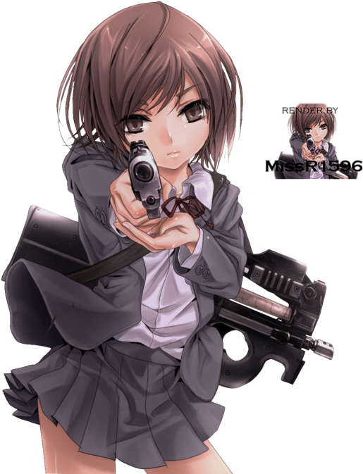 Download Drawn Girl Weapon - Anime Girl Holding Gun PNG Image with No ...