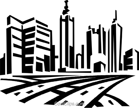 Roadways And City Skyline Royalty Free Vector Clip - Buildings Clip Art (480x374), Png Download