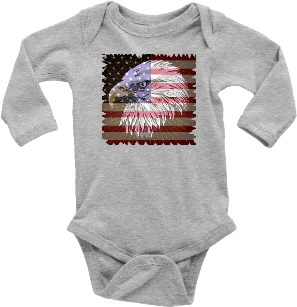 Distressed American Flag With Eagle Long Sleeve Baby Infant Bodysuit Free Transparent Png