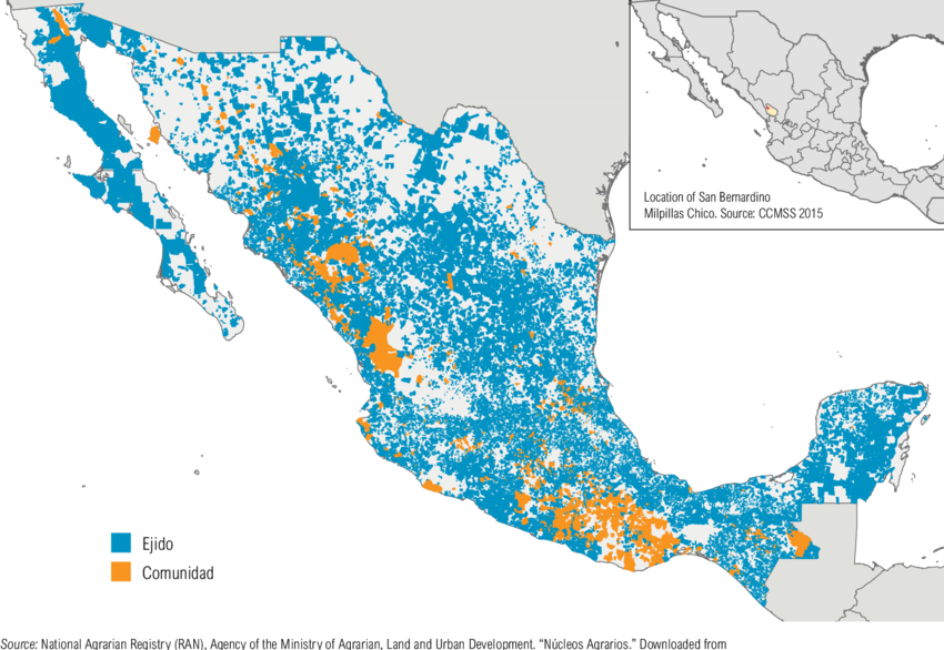 Download Map Of Ejidos And Comunidades In Mexico - Nucleos Agrarios En ...