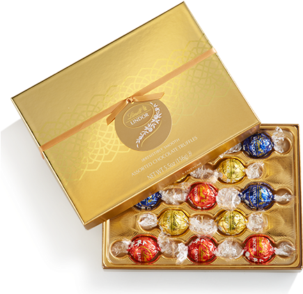 Download Assorted Lindor Gift Box - Gold Gift Box Chocolates PNG Image ...