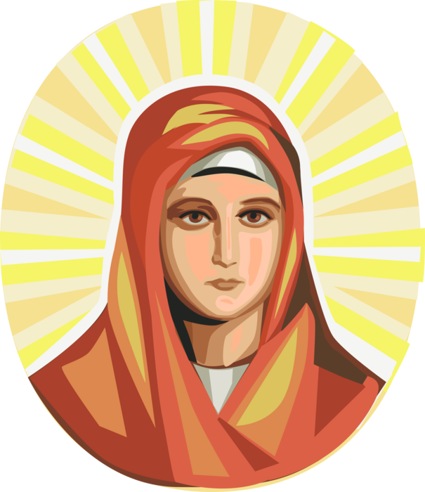 Vector Illustration Of Virgin Mary, Mother Of Jesus - Illustration (605x700), Png Download