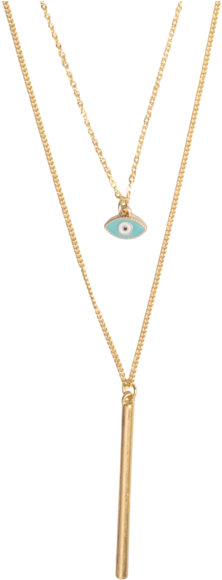 Download Two Layer Gold Evil Eye And Bar Chain Necklace - Necklace PNG  Image with No Background 