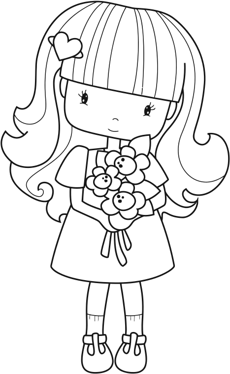 Download Niña Con Flores - Personas Para Colorear PNG Image with No ...