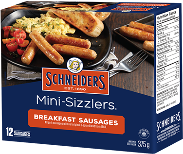 Mini Sizzlers Breakfast Sausages - Schneiders Breakfast Sausages Cooked (400x361), Png Download
