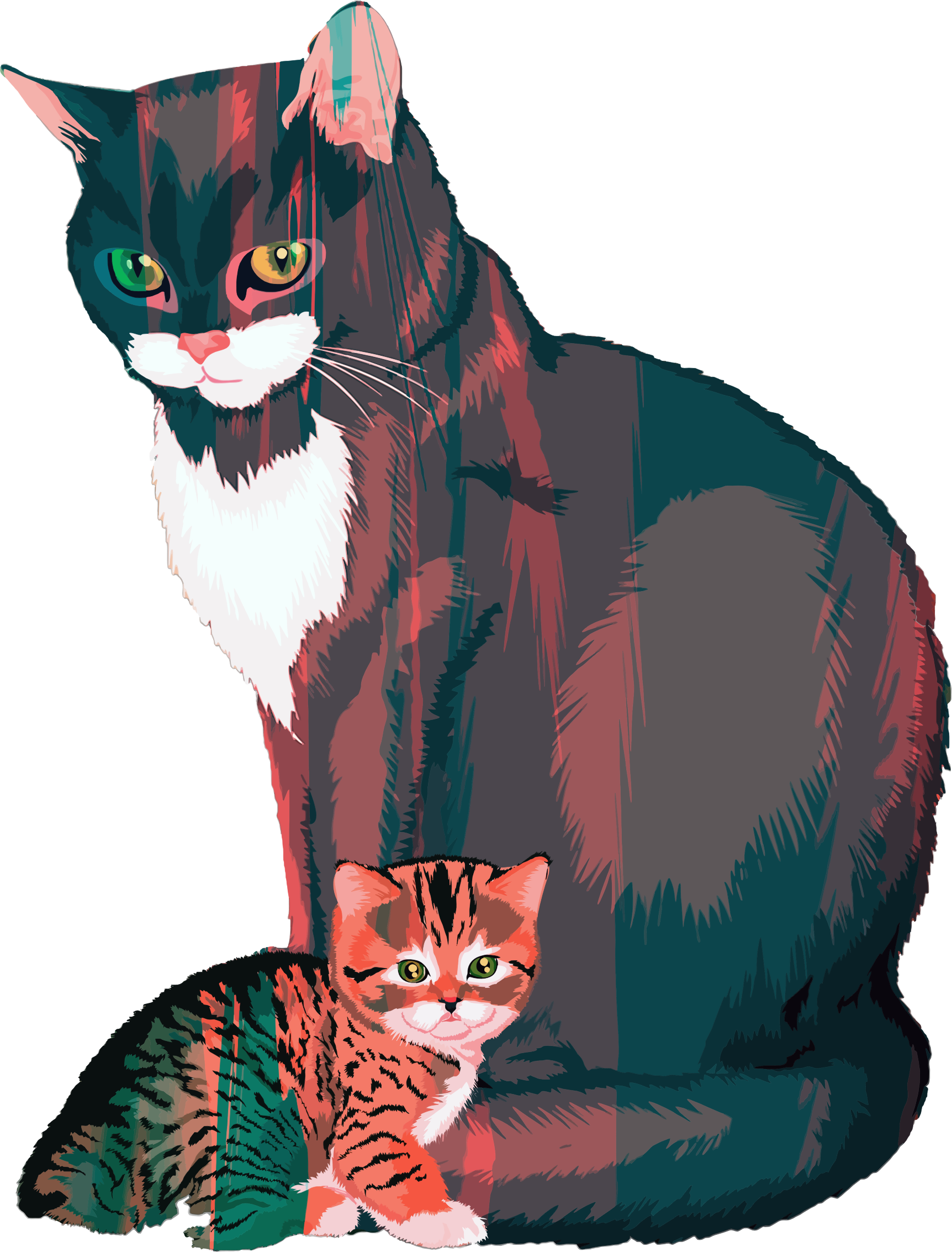 This Free Icons Png Design Of Kitten And Mother Illustration (1724x2266), Png Download