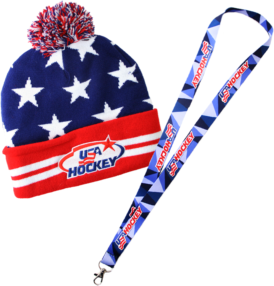 Download Usa Hockey Stars Stripes Pom Beanie With Lanyard Team Usa Hockey Png Image With No Background Pngkey Com