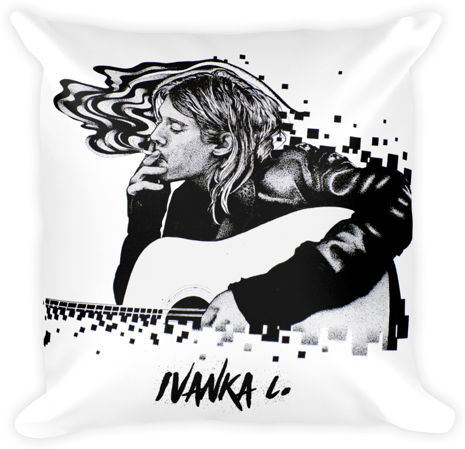 Download Kurt Cobain Smoking Square Print Pillow - Kurt Cobain Print 