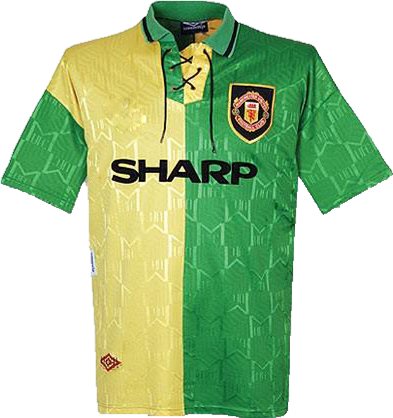 yellow and green man utd shirt