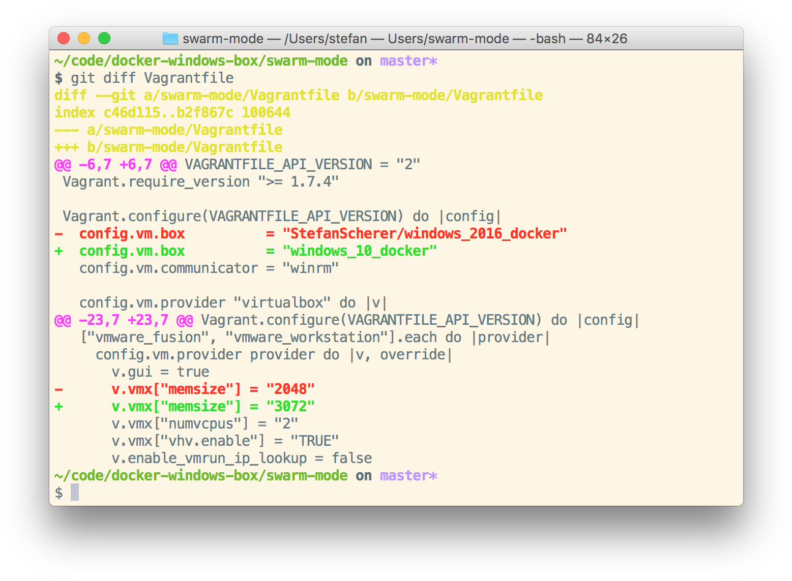 Git diff. Vagrantfile example. "Git diff-Tree".