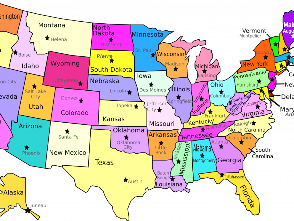Download Us Map With States And Capitals Labeled (1024x768), Png Download