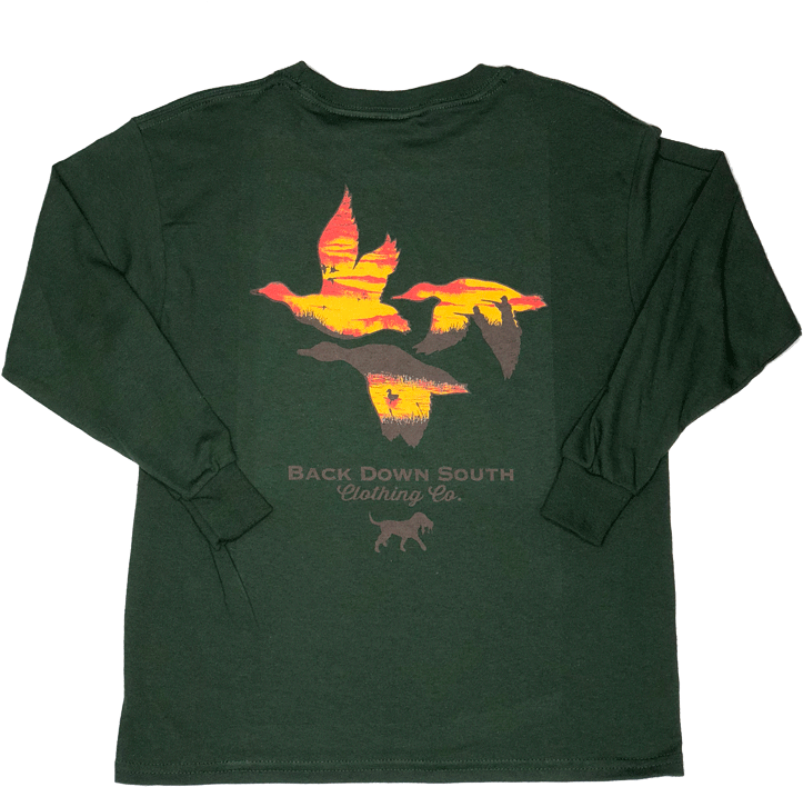 Youth Long Sleeve 3 Ducks- Moss Green (739x800), Png Download