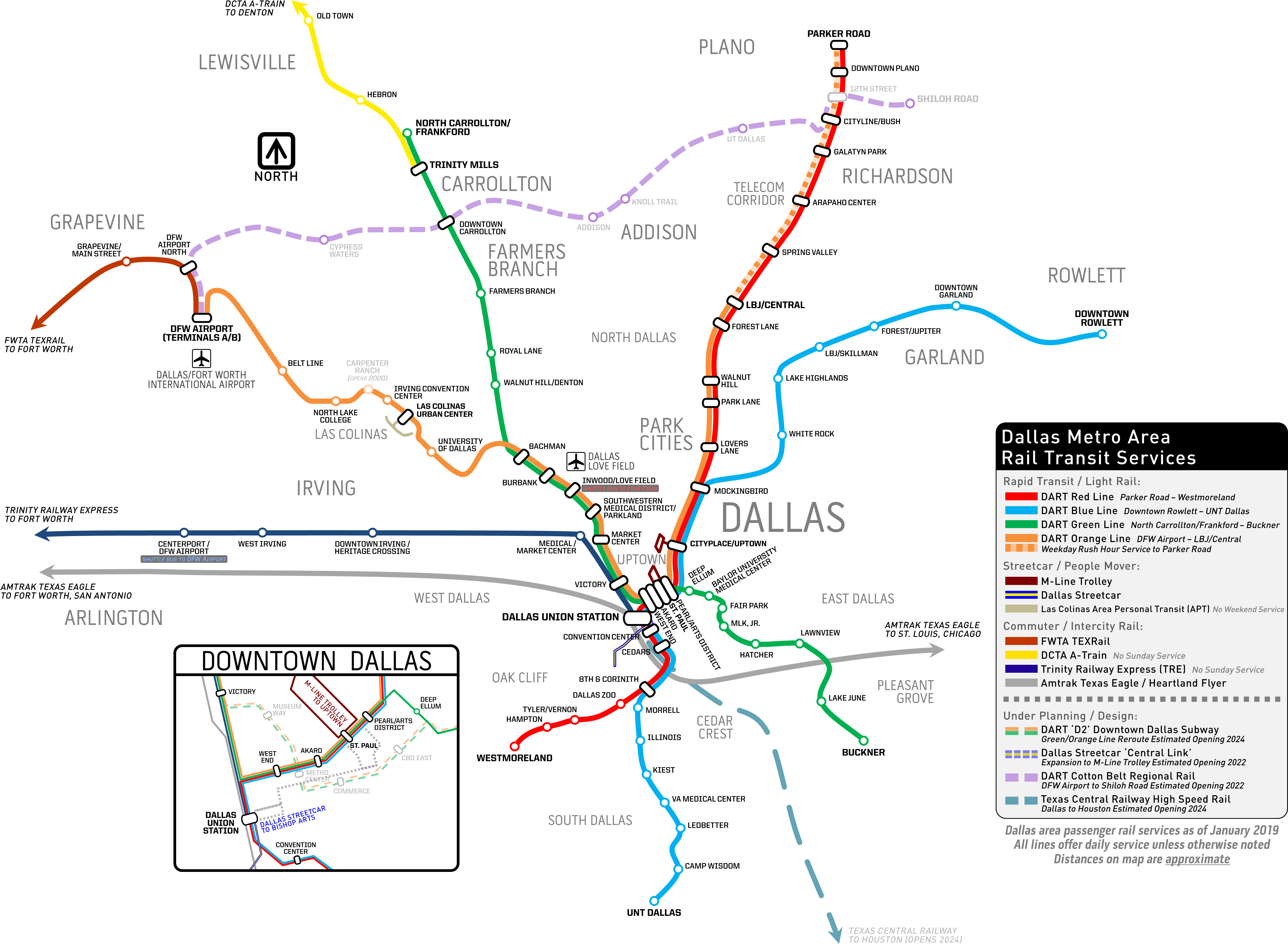 Download Dallas Metro Area Rail Transit Services Map PNG Image with No ...