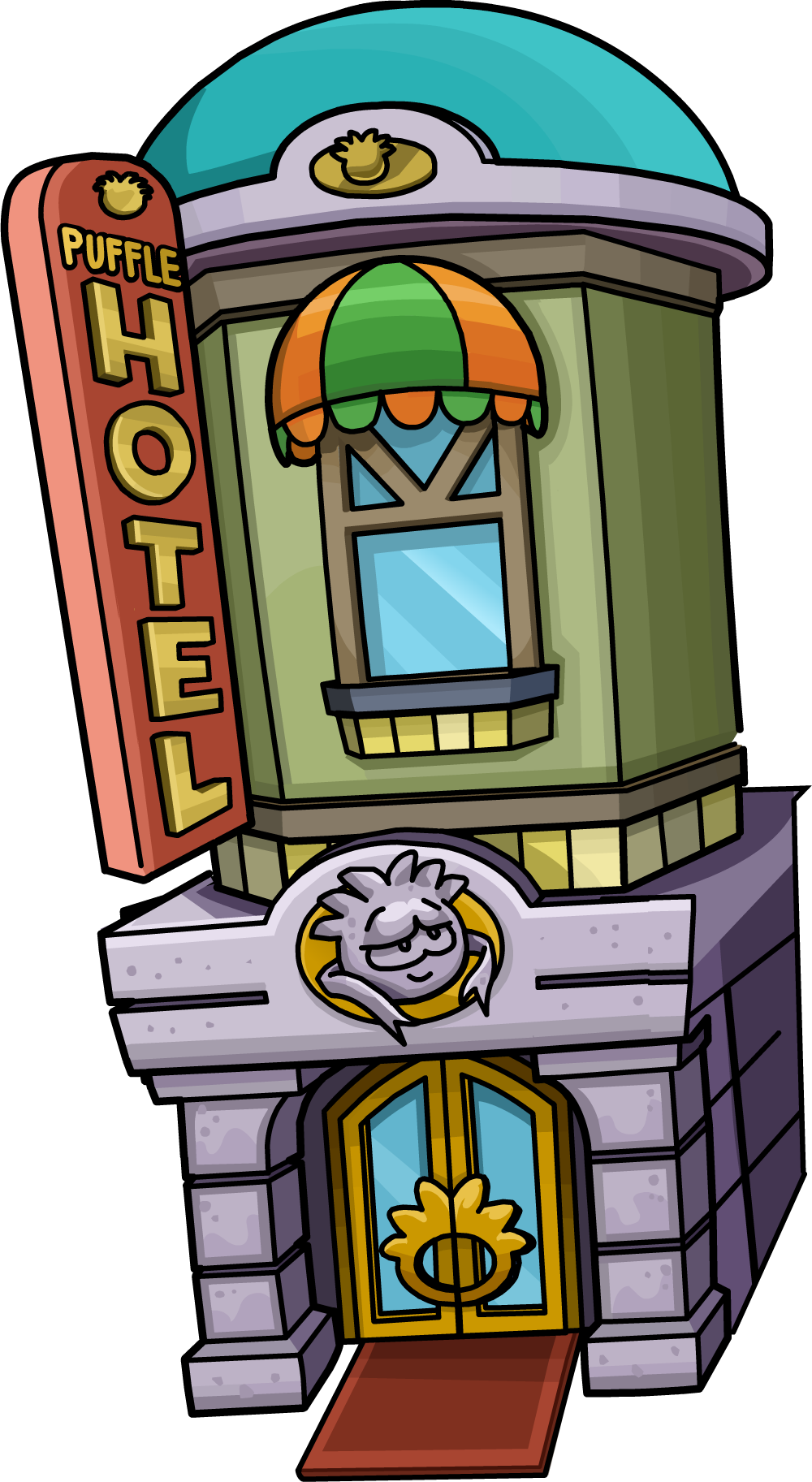 Download Puffle Hotel - Club Penguin Town Transparent PNG Image with No  Background 