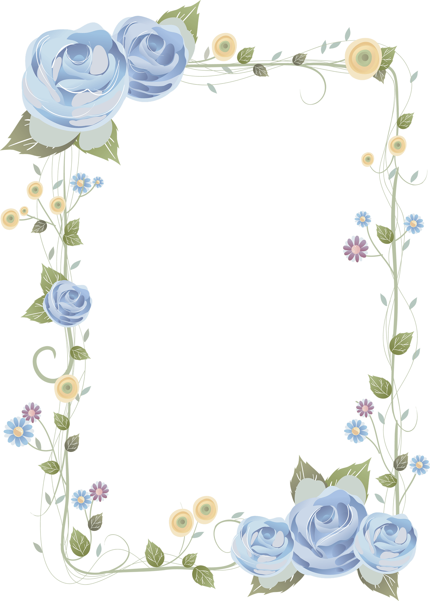 Blue Rose Frame - Blue Floral Border Background - Free Transparent PNG ...