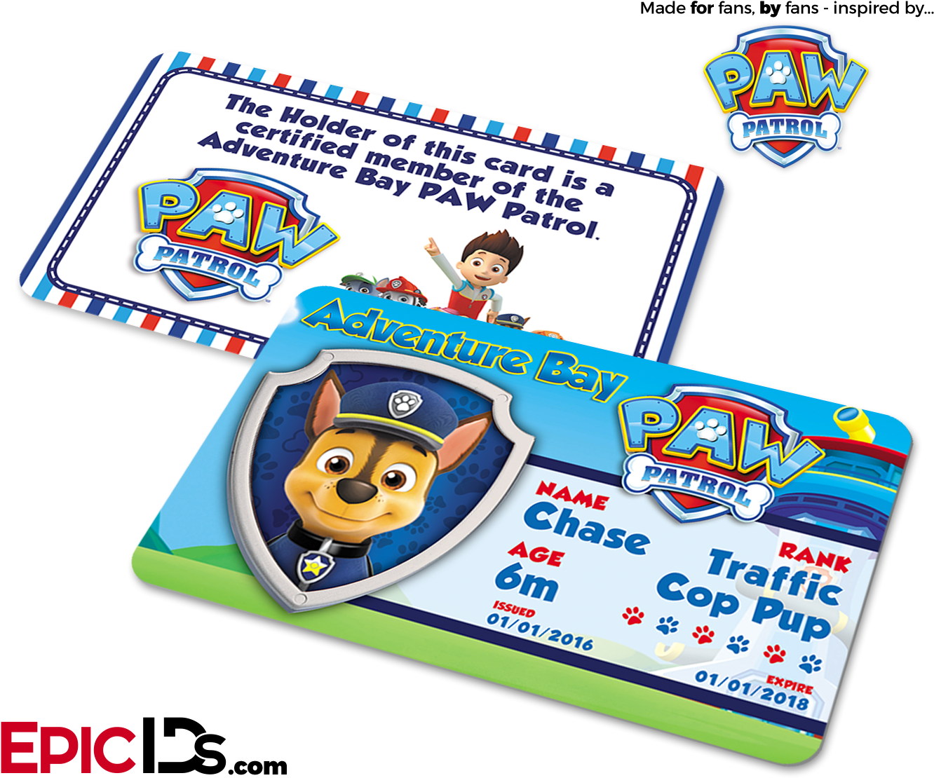 Paw Patrol Inspired Adventure Bay Paw Patrol Id Card - Epicids Shaun Of The Dead Foree Electric Name Badge (1417x1181), Png Download