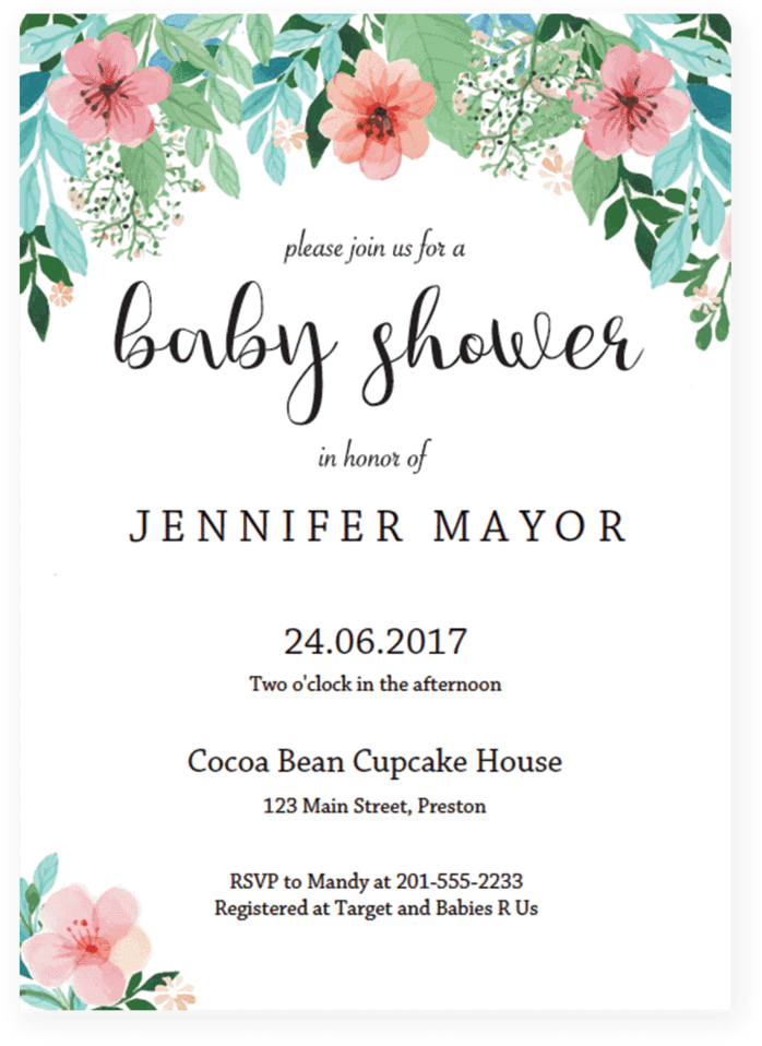 Floral Baby Shower Invitation Template Floral Themed - Mom Osa Bar Sign ...