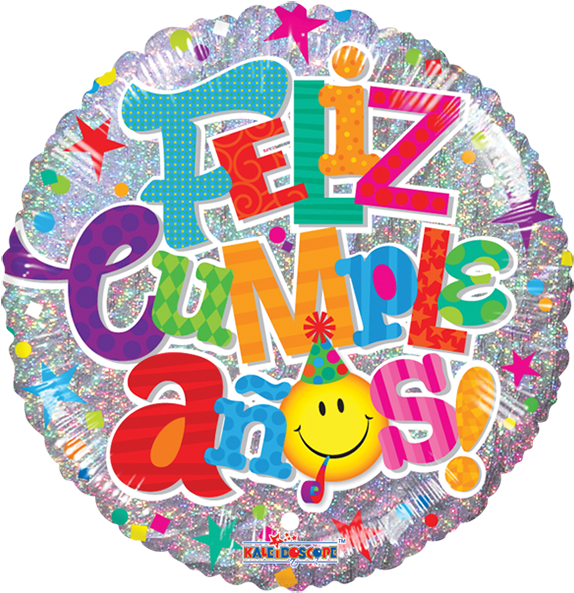 Download Globo Feliz Cumpleaños Smiley - Happy Bday Holographic Foil ...